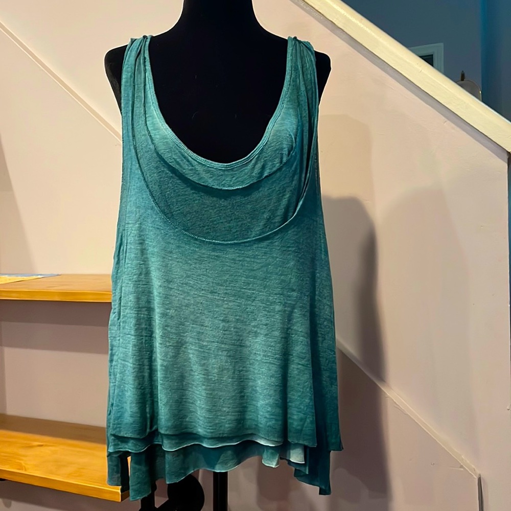 Free People green layered tank top, size small